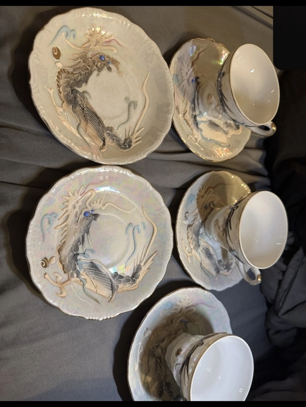 Iridescent Dragon Tea Cup and Saucer Set